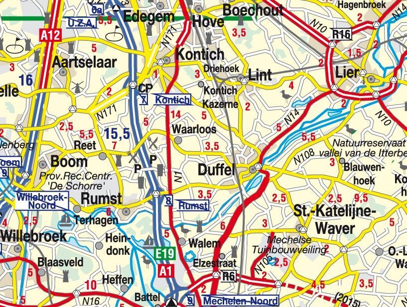 Landkaart Belgie de Rouck Geocart 1:250.000 met plaatsnamenregister